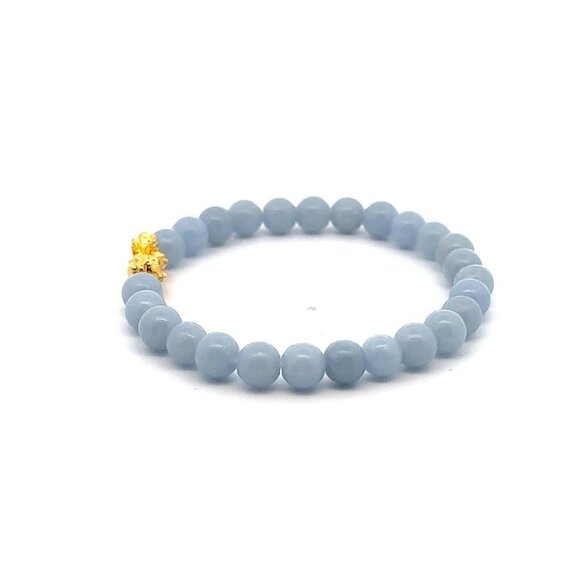 18K Gold Piyao Pixiu Dragon Lucky Charm Bracelet Gemstones Angelite 6mm - Picture 3 of 5